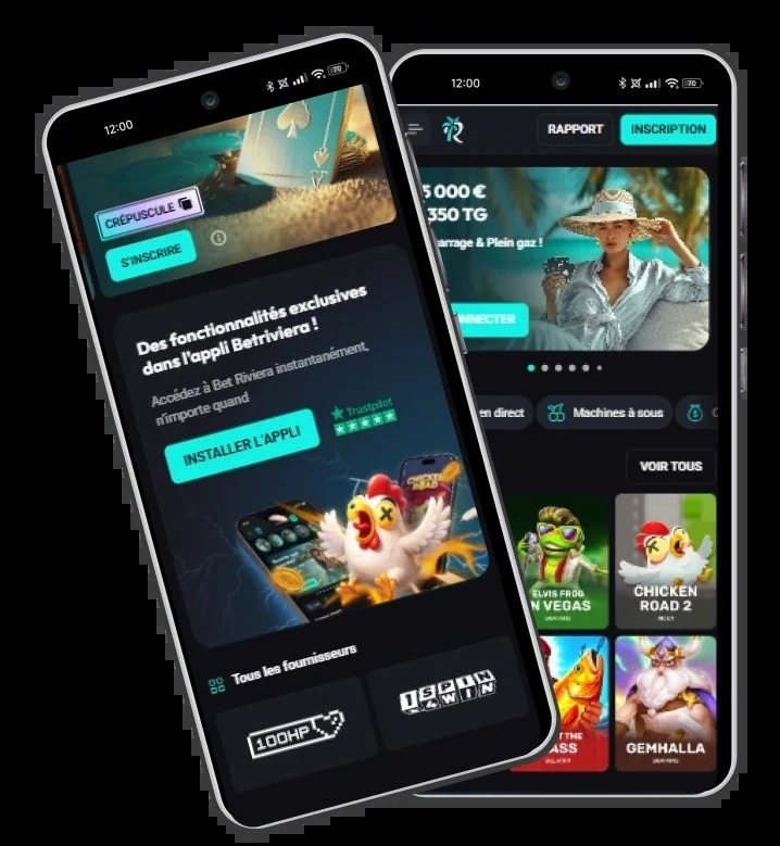 BetRiviera sur smartphone : écran d'accueil de l'appli web