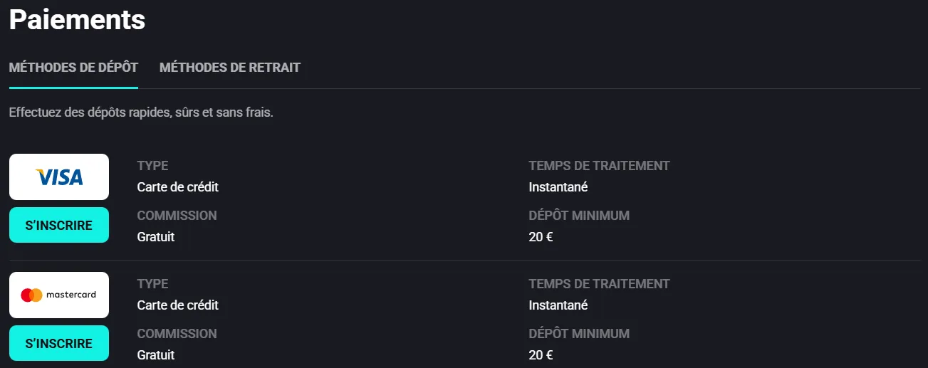 Dépôt rapide Bet Riviera Casino – méthodes de paiement sécurisées